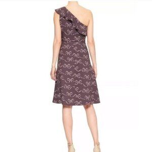Banana Republic Factory NWT One Shoulder Ruffle Bow Print Fit & Flare Midi Dress